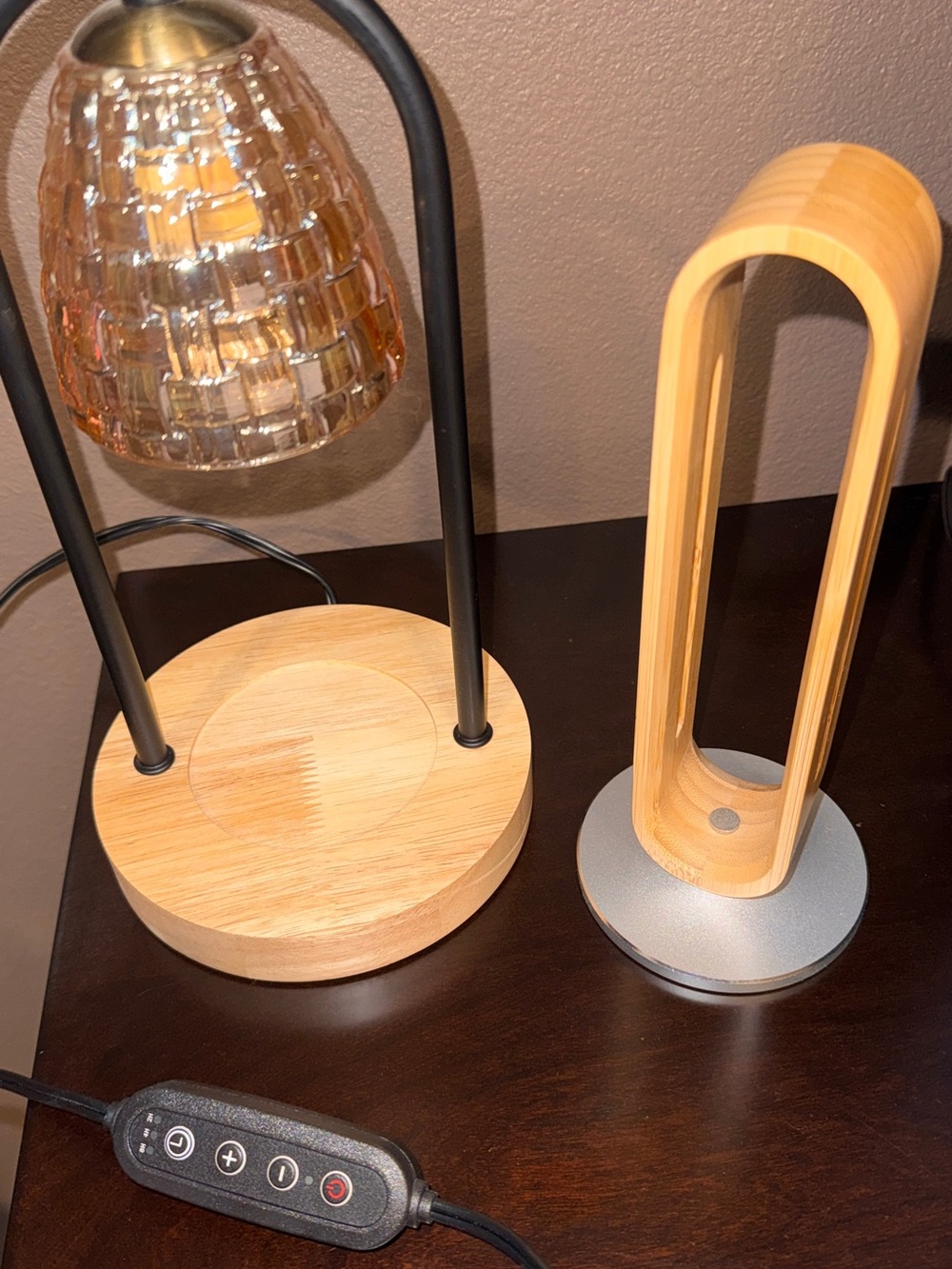 Bamboo Table Lamp with Amber Glass Shade - Natural Bamboo